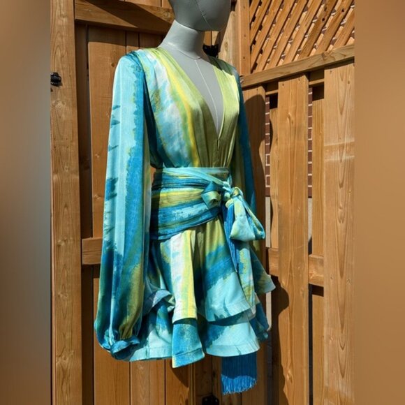 🆕 BRONX & BANCO 🧿 NWOT Bedouin Coastal Mini Dress, Blue Multi - Sz L US 8 - Picture 10 of 16